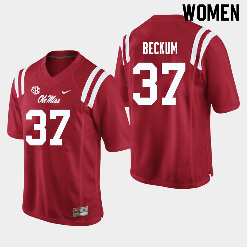 DJ Beckum Ole Miss Rebels NCAA Women's Red #37 Stitched Limited College Football Jersey BYR0758QE